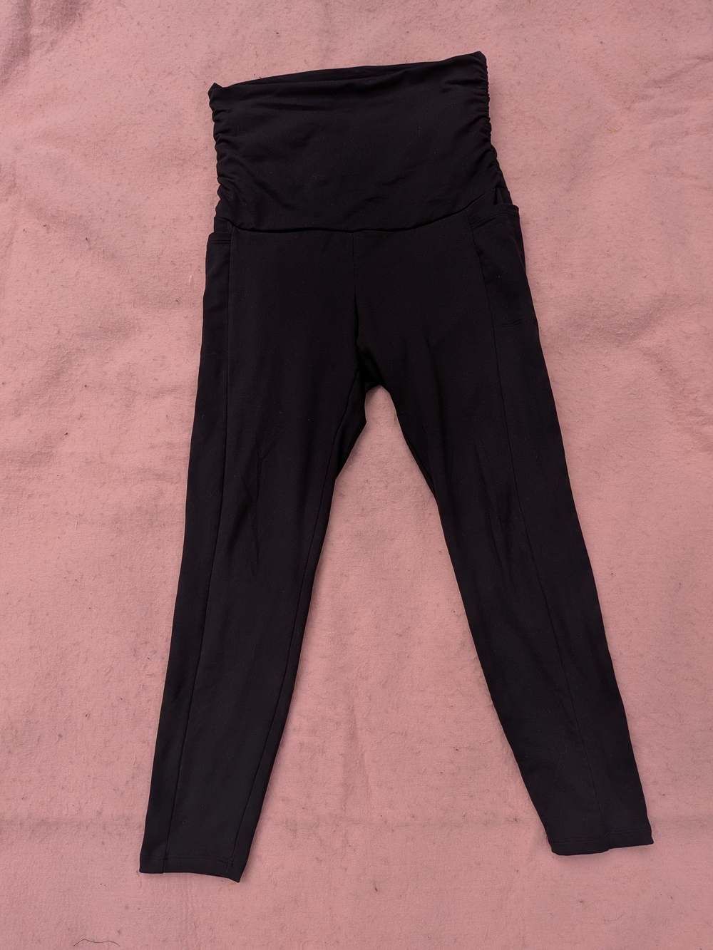 Maternity: Source Unknown Black High-Waist Leggings with Fold-Over Panel